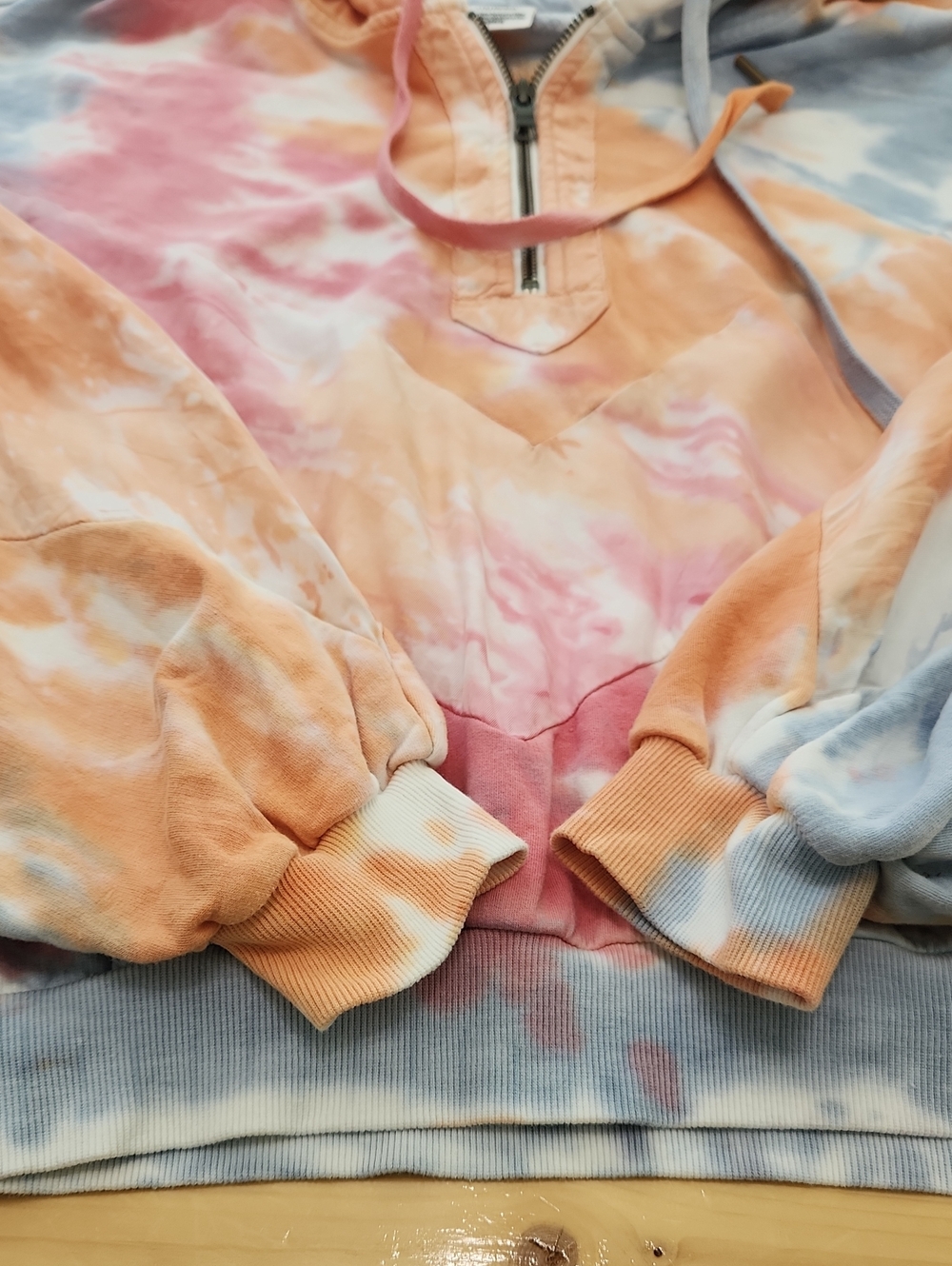 PINK Victoria's Secret Pastel Tie Dye Cropped Batwing Slouchy Hoodie L - Picture 13 of 16